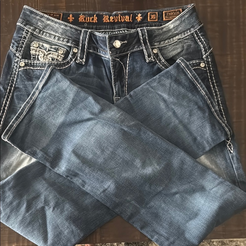 Rock Revival Intricate Stitch Blue Jeans
